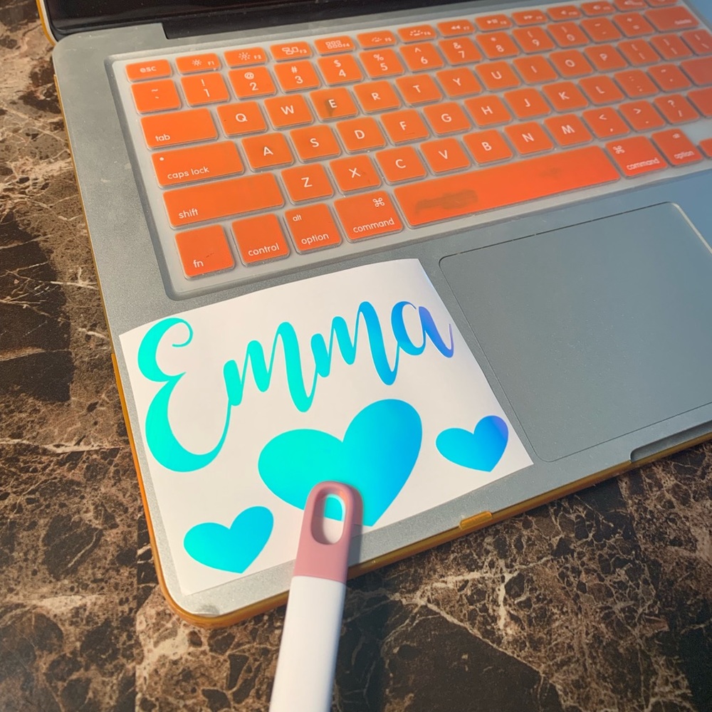 Hologram Name w/ Hearts decal yeti / MacBook pad!